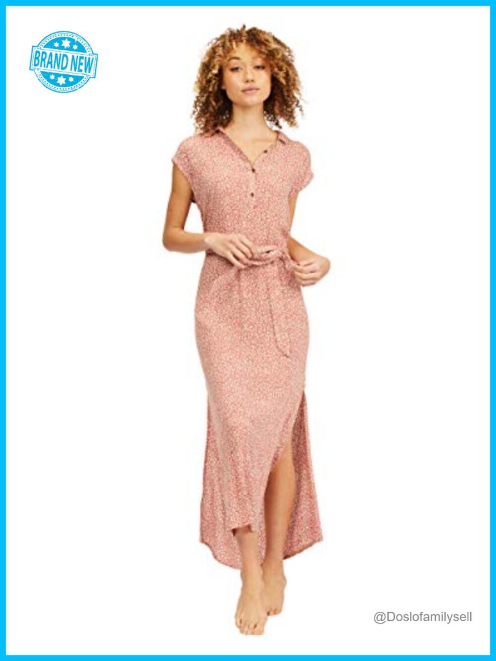 Billabong Lovely Ways Button Front Midi Dress 100% Rayon Cap Sleeve